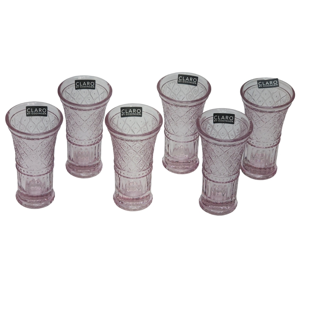 Godinger Set of 6 Clear Pink Crystal Vodka Shooters 1.5oz